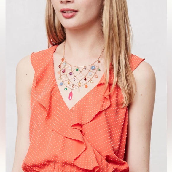 Anthropologie Sachin + Babi Coral/Orange-Red Ruffle Pindot Dress size 6 - Picture 2 of 15